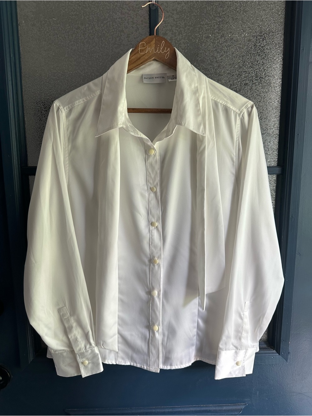 Vintage Jaclyn Smith White Long-Sleeve Blouse with Neck Ties